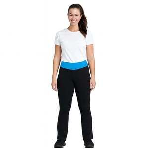 Nike Fit Dry Yoga Pants L Black Straight Leg Turquoise Waistband Stretch Workout